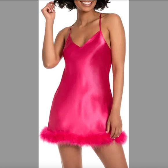 In Bloom By Jonquil Hope Feather-Trimmed Satin Chemise - Picture 1 of 3